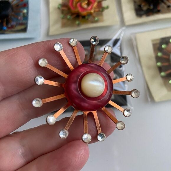 Upcycled Atomic Starburst Refrigerator Magnet Buttons Rhinestones - Picture 3 of 4